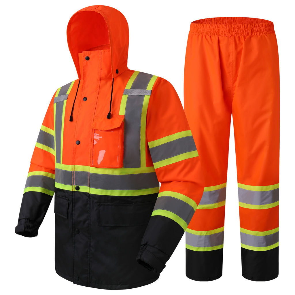 JKSafety Hi-Vis Rain Gear, Waterproof Reflective Rain Jacket and Pants (JKRS117)