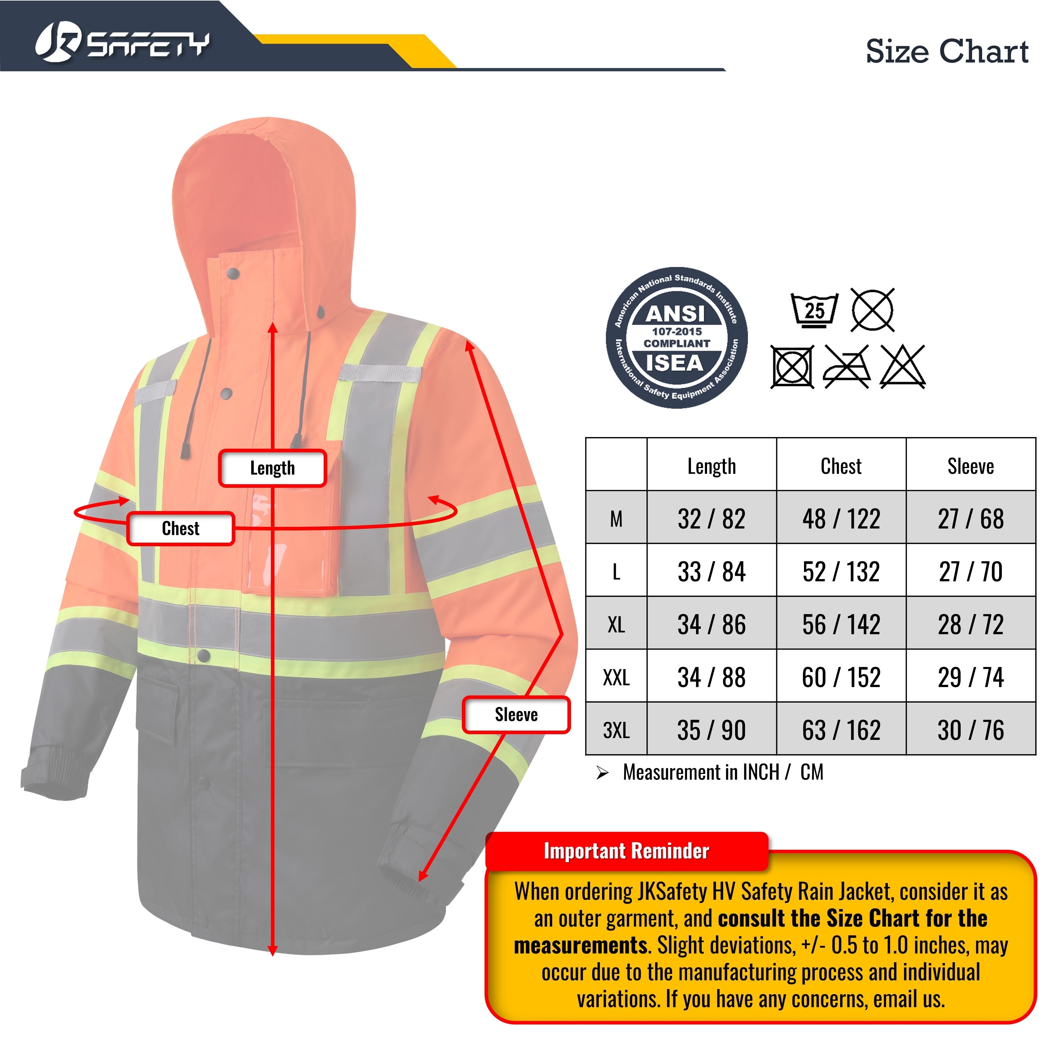 JKSafety Hi-Vis Rain Gear, Waterproof Reflective Rain Jacket and Pants (JKRS117)