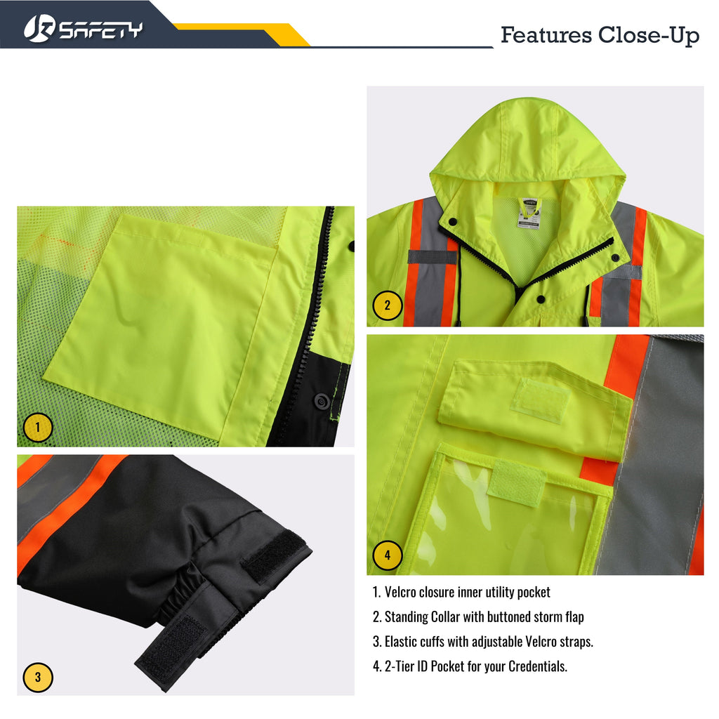 JKSafety Hi-Vis Rain Gear, Waterproof Reflective Rain Jacket and Pants (JKRS117)