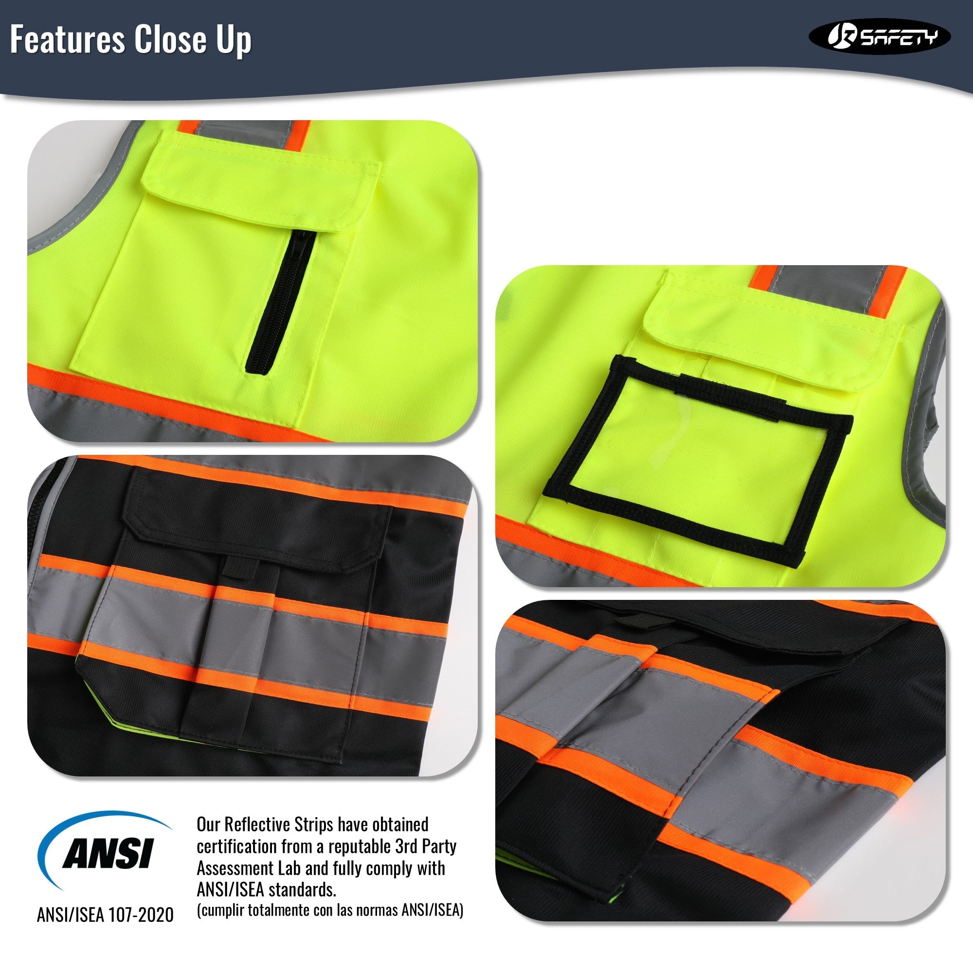 JKSafety 7 Pockets Two-Tone Hi-Vis Reflective Safety Vest (JK130)