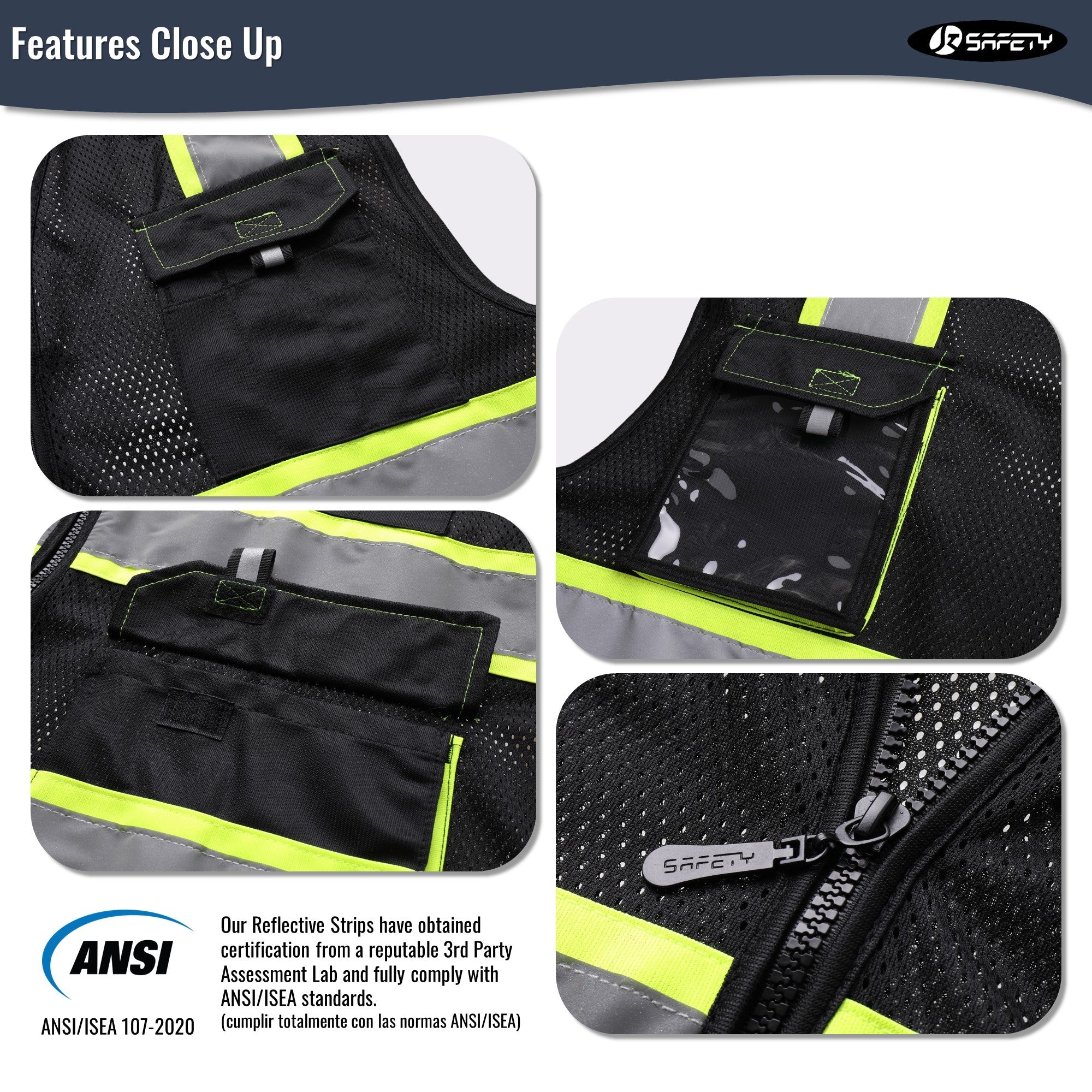 JKSafety 8 Pockets Two-Tone Mesh Hi-Vis Reflective Safety Vests (JK220)