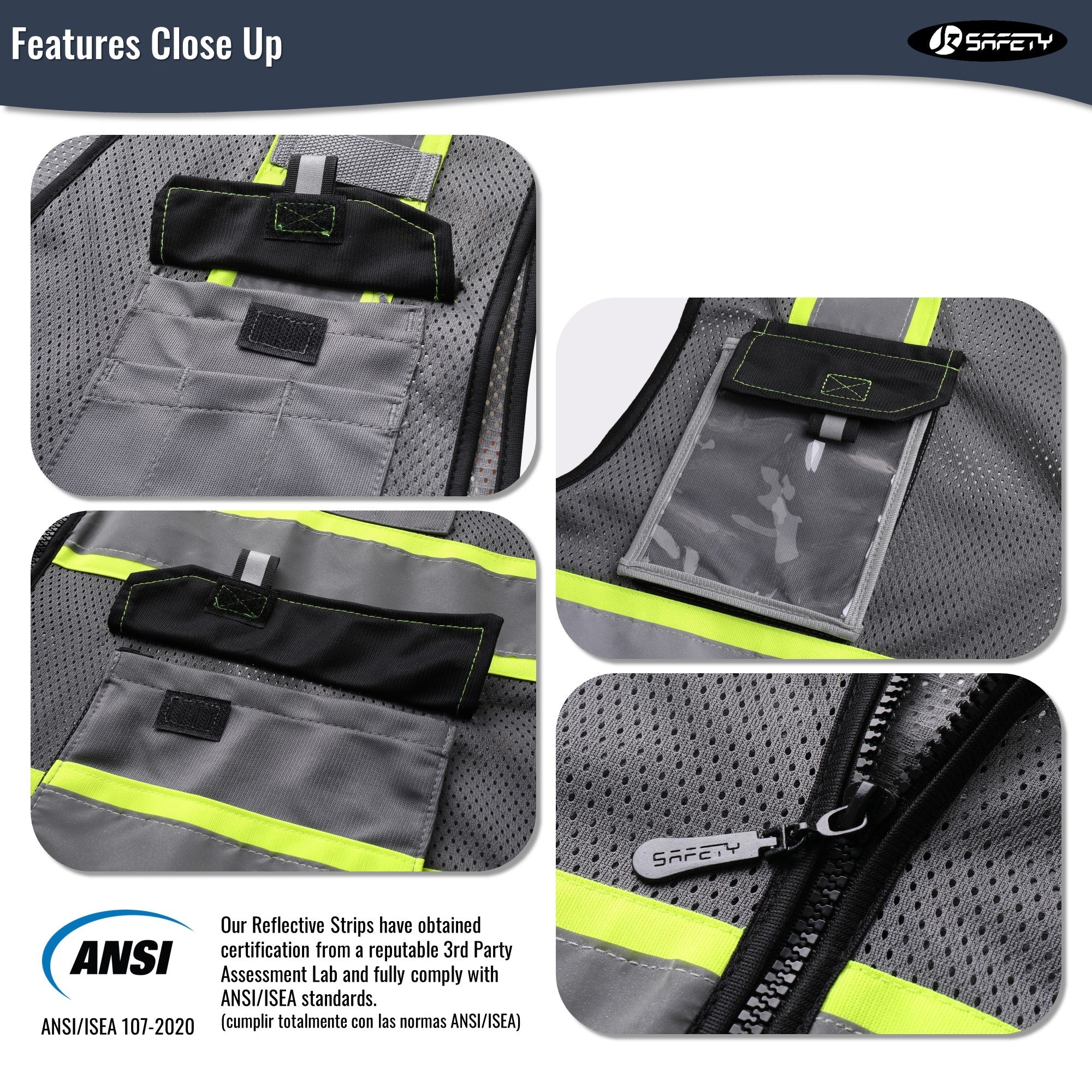 JKSafety 8 Pockets Two-Tone Mesh Hi-Vis Reflective Safety Vests (JK220)
