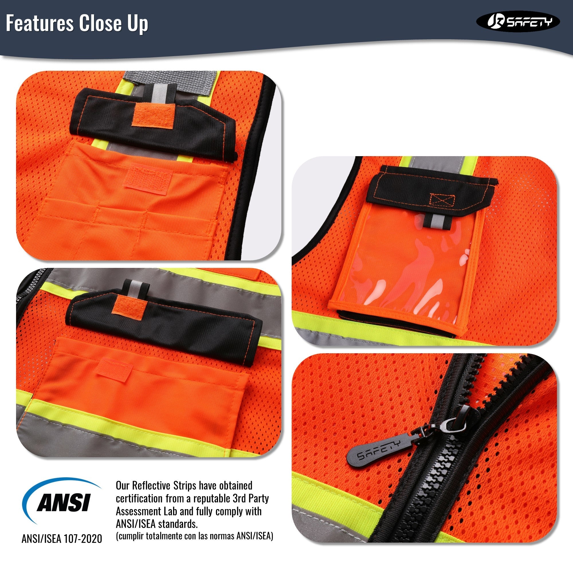 JKSafety 8 Pockets Two-Tone Mesh Hi-Vis Reflective Safety Vests (JK220)