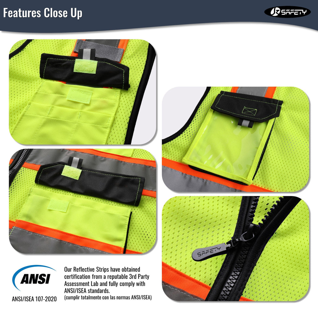 JKSafety 8 Pockets Two-Tone Mesh Hi-Vis Reflective Safety Vests (JK220)