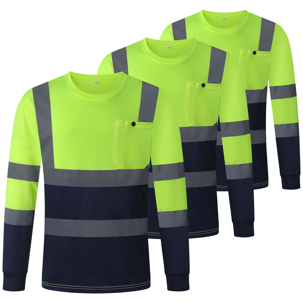 JKSafety 3-Pack Hi-Vis Reflective Safety Shirts with Long Sleeve, Black Bottom (JKT078-3P)