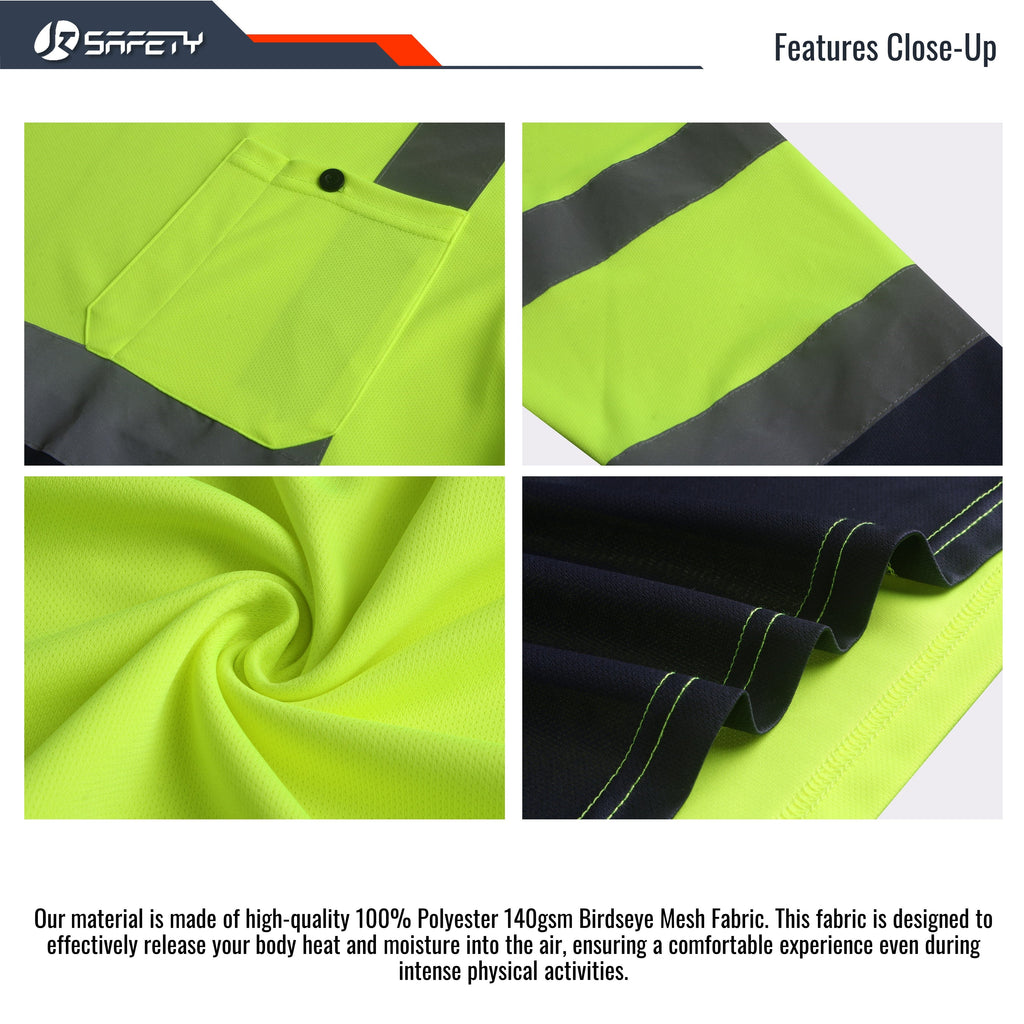 JKSafety 3-Pack Hi-Vis Reflective Safety Shirts with Long Sleeve, Black Bottom (JKT078-3P)