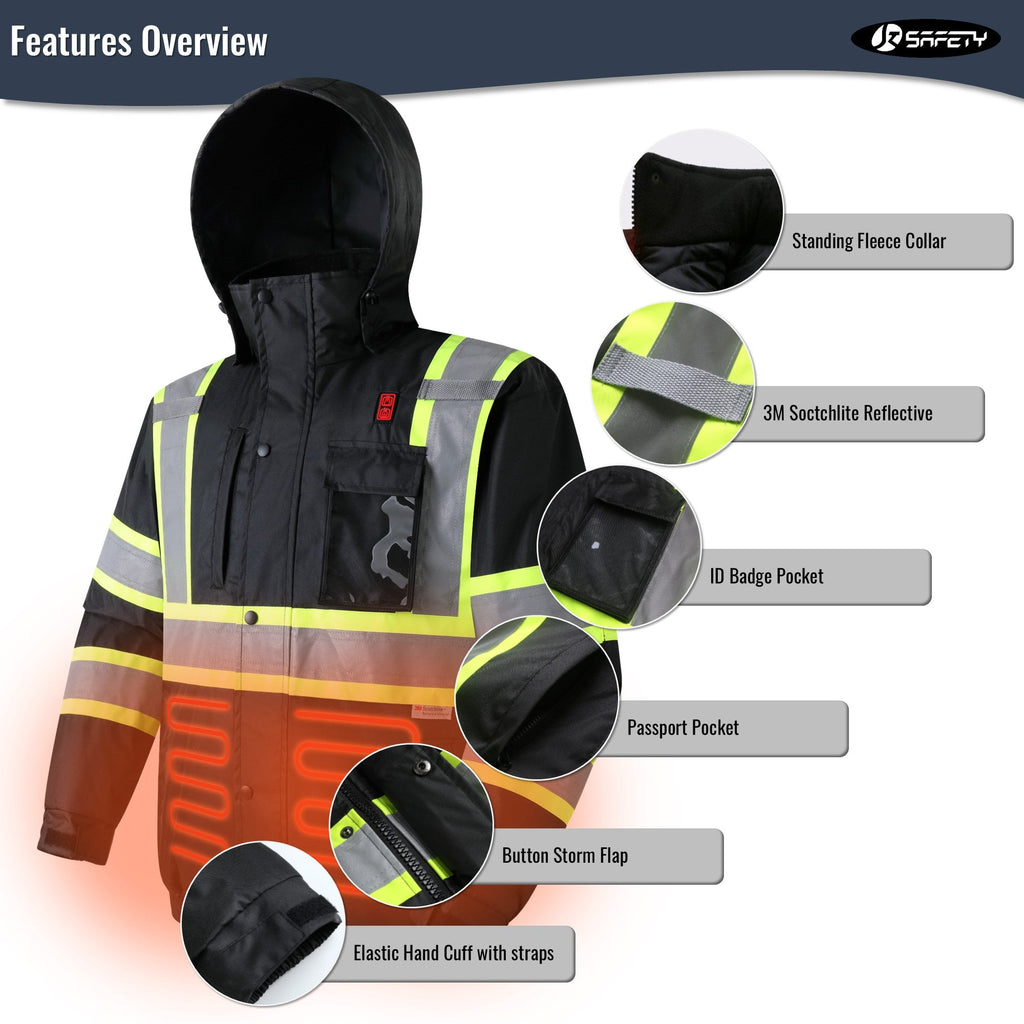 JKSafety 7 Pockets Heated Waterproof Winter Hi-Vis Safety Jacket (JK116A)