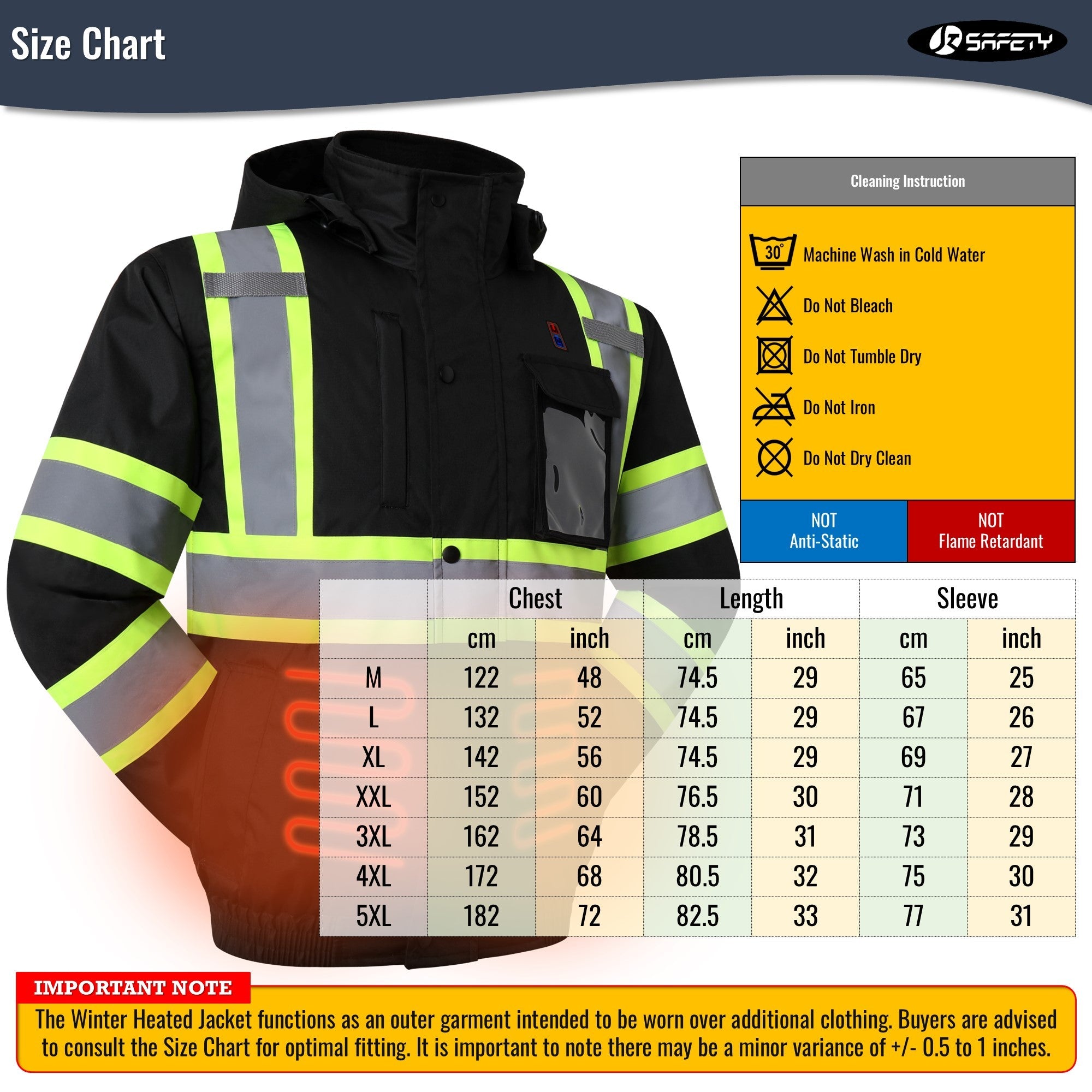 JKSafety 7 Pockets Heated Waterproof Winter Hi-Vis Safety Jacket (JK116A)