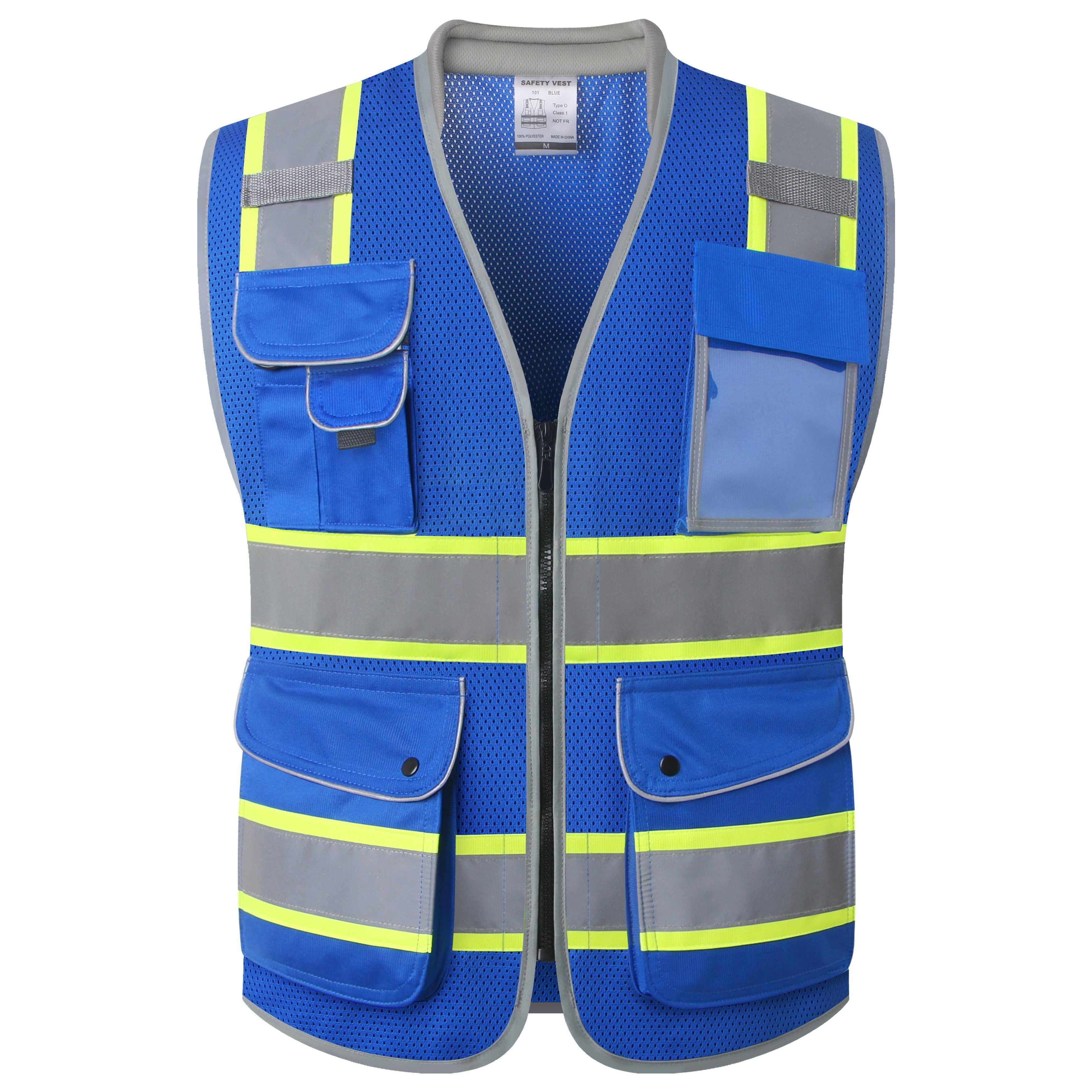 JKSafety 9 Pockets Mesh Two-Tone Hi-Vis Reflective Safety Vest, Cushion Collar (JK101)