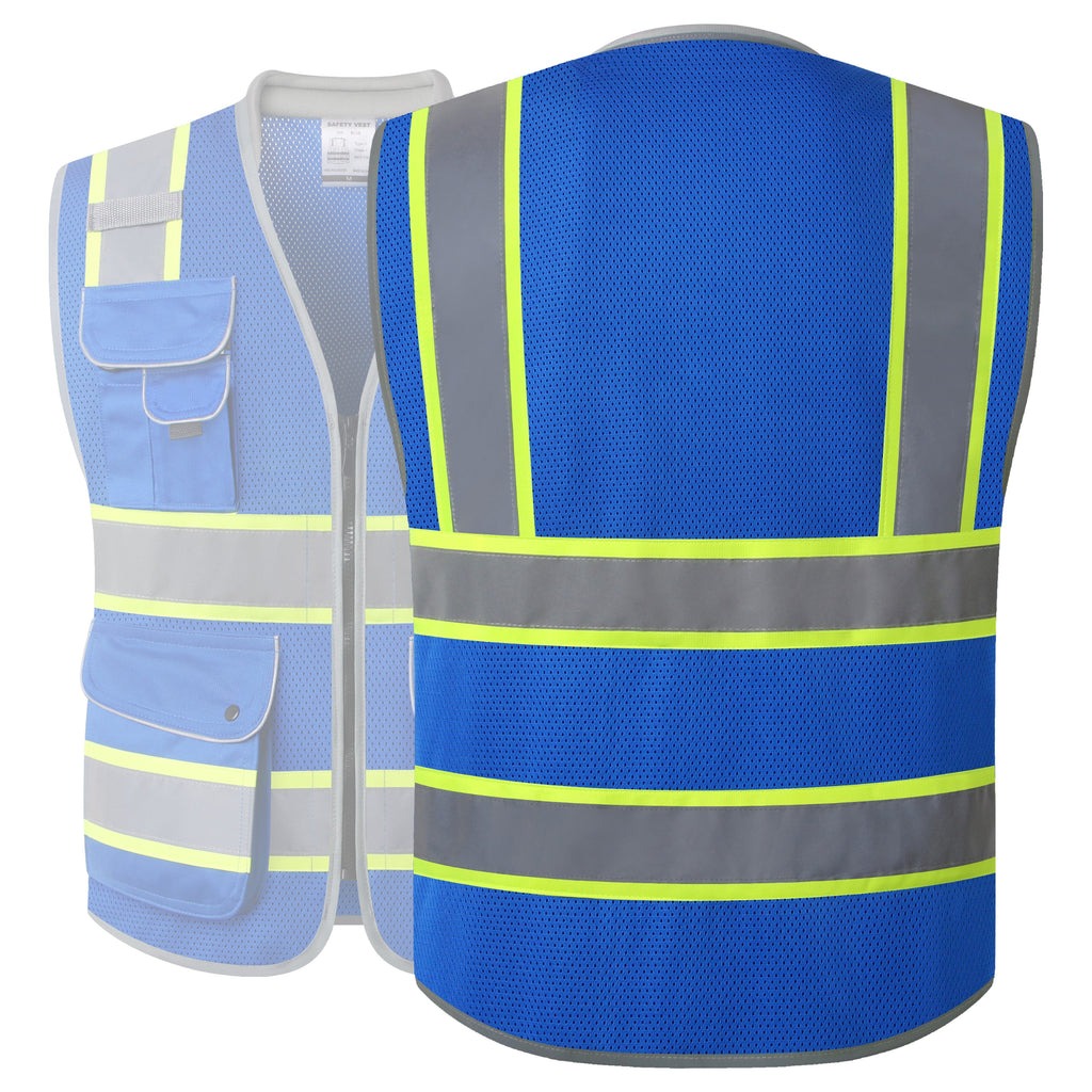 JKSafety 9 Pockets Mesh Two-Tone Hi-Vis Reflective Safety Vest, Cushion Collar (JK101)
