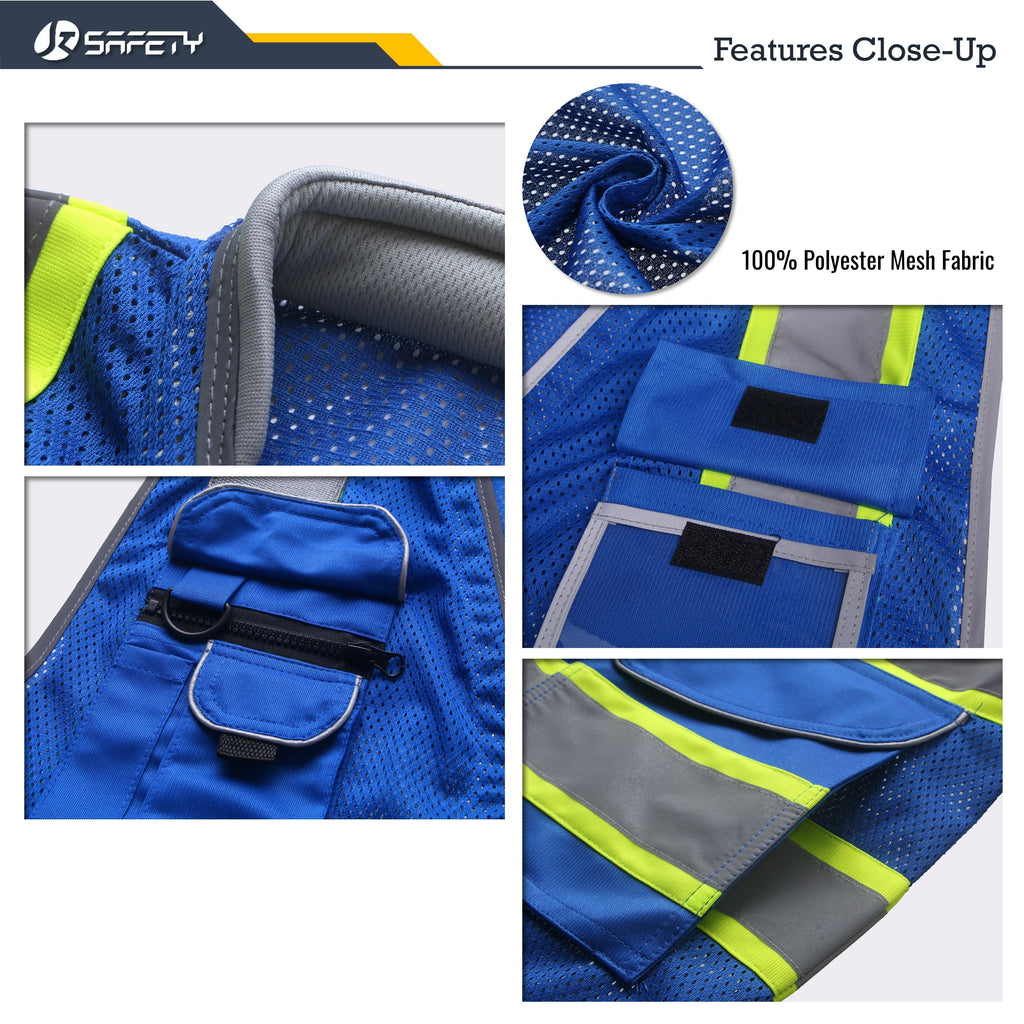JKSafety 9 Pockets Mesh Two-Tone Hi-Vis Reflective Safety Vest, Cushion Collar (JK101)