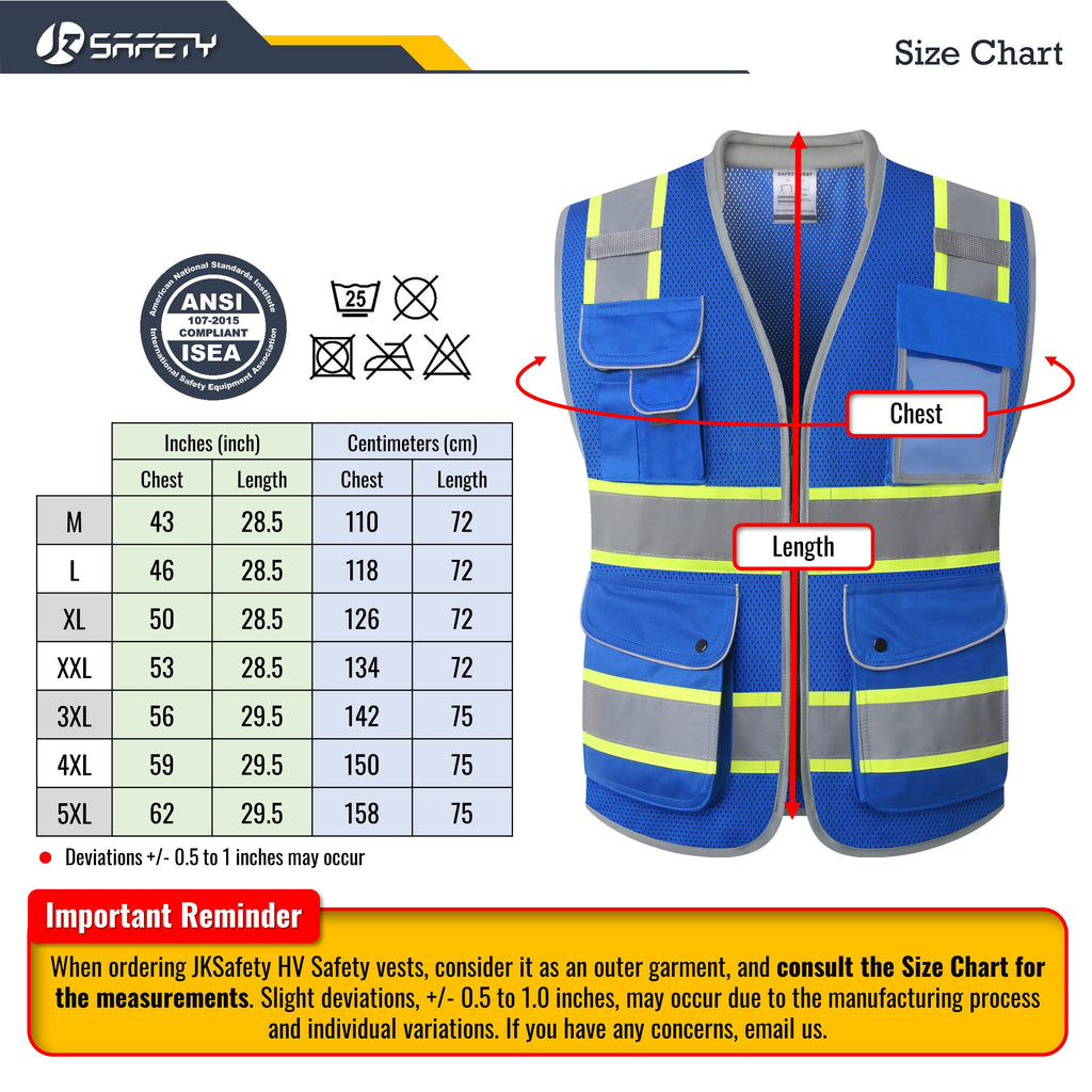 JKSafety 9 Pockets Mesh Two-Tone Hi-Vis Reflective Safety Vest, Cushion Collar (JK101)