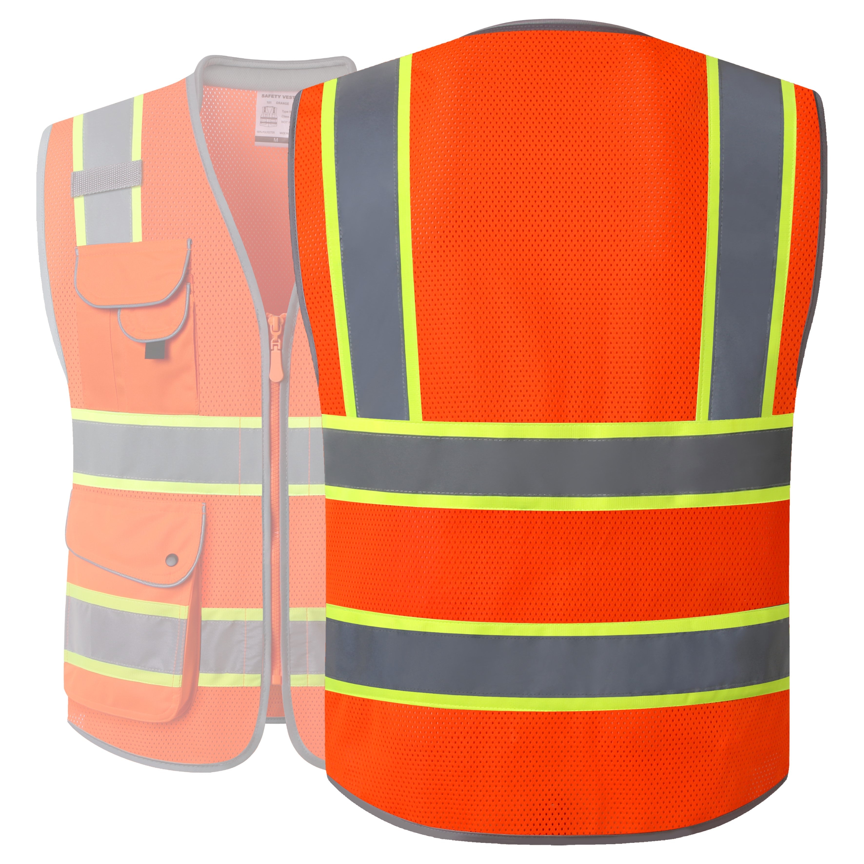 JKSafety 9 Pockets Mesh Two-Tone Hi-Vis Reflective Safety Vest, Cushion Collar (JK101)