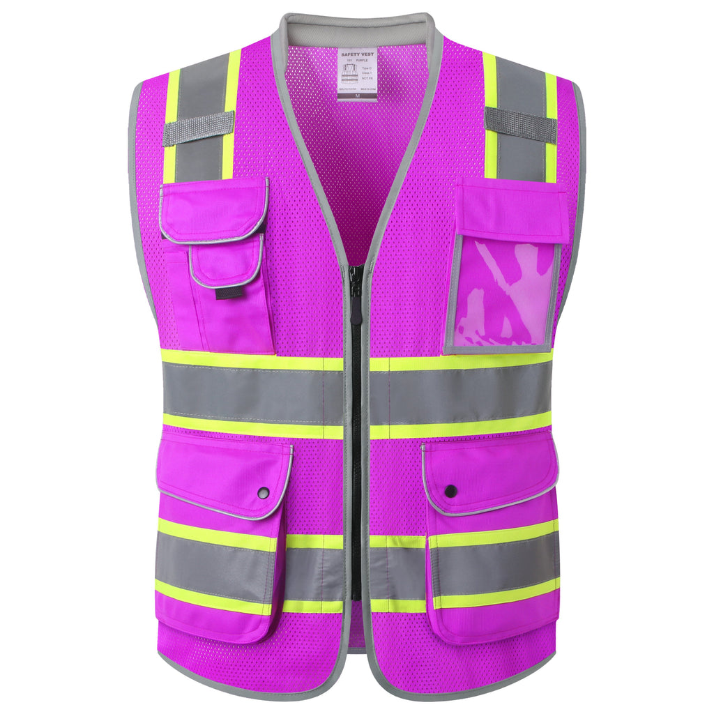 JKSafety 9 Pockets Mesh Two-Tone Hi-Vis Reflective Safety Vest, Cushion Collar (JK101)