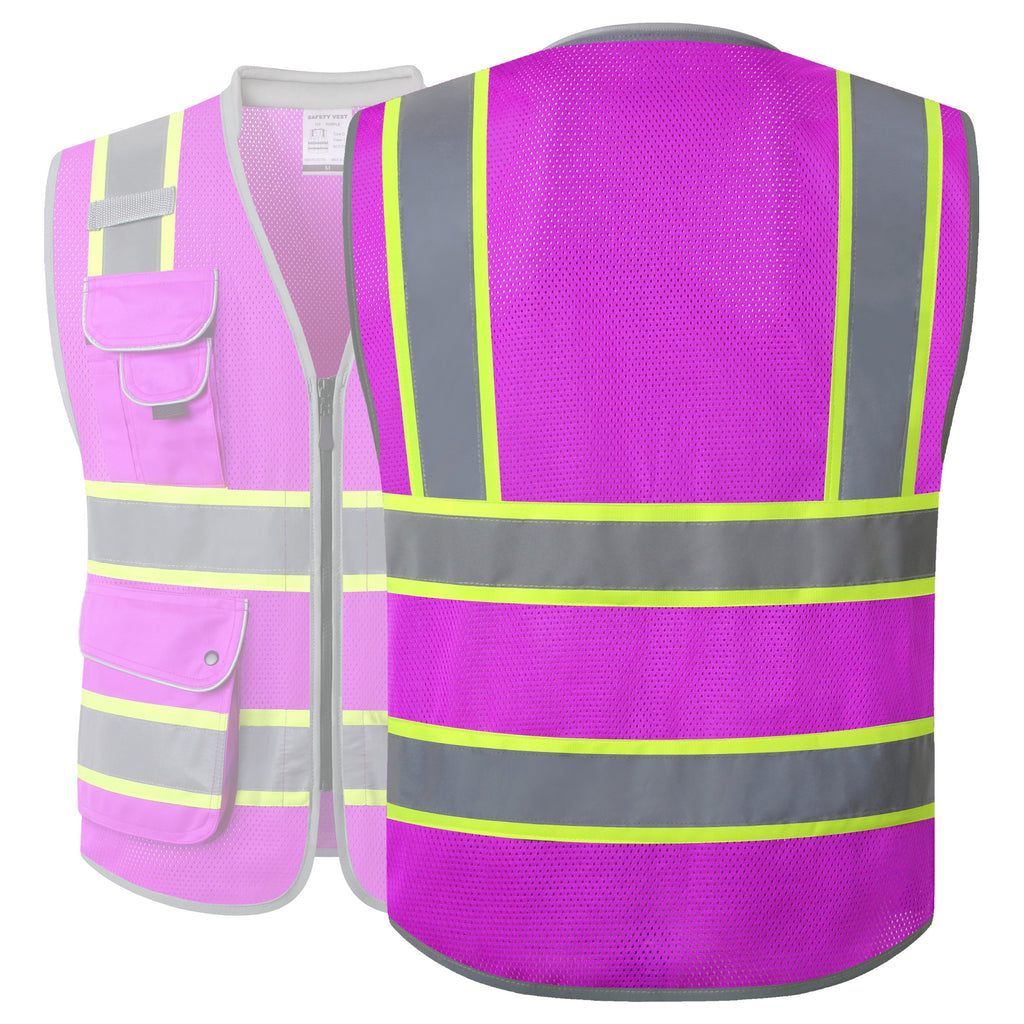 JKSafety 9 Pockets Mesh Two-Tone Hi-Vis Reflective Safety Vest, Cushion Collar (JK101)