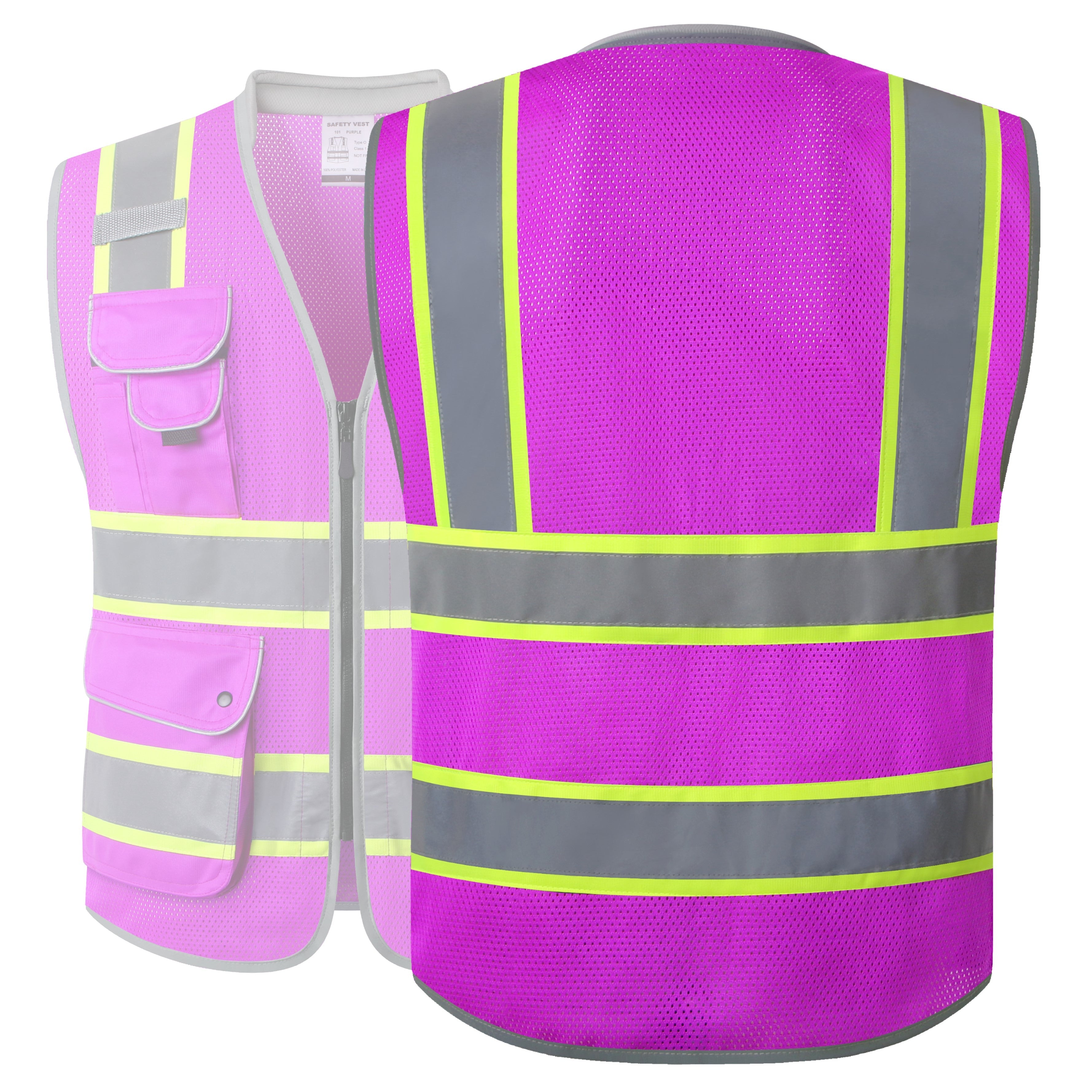 JKSafety 9 Pockets Mesh Two-Tone Hi-Vis Reflective Safety Vest, Cushion Collar (JK101)