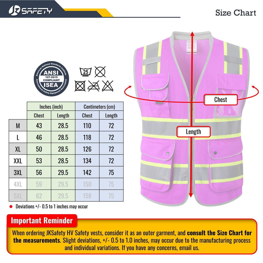 JKSafety 9 Pockets Mesh Two-Tone Hi-Vis Reflective Safety Vest, Cushion Collar (JK101)