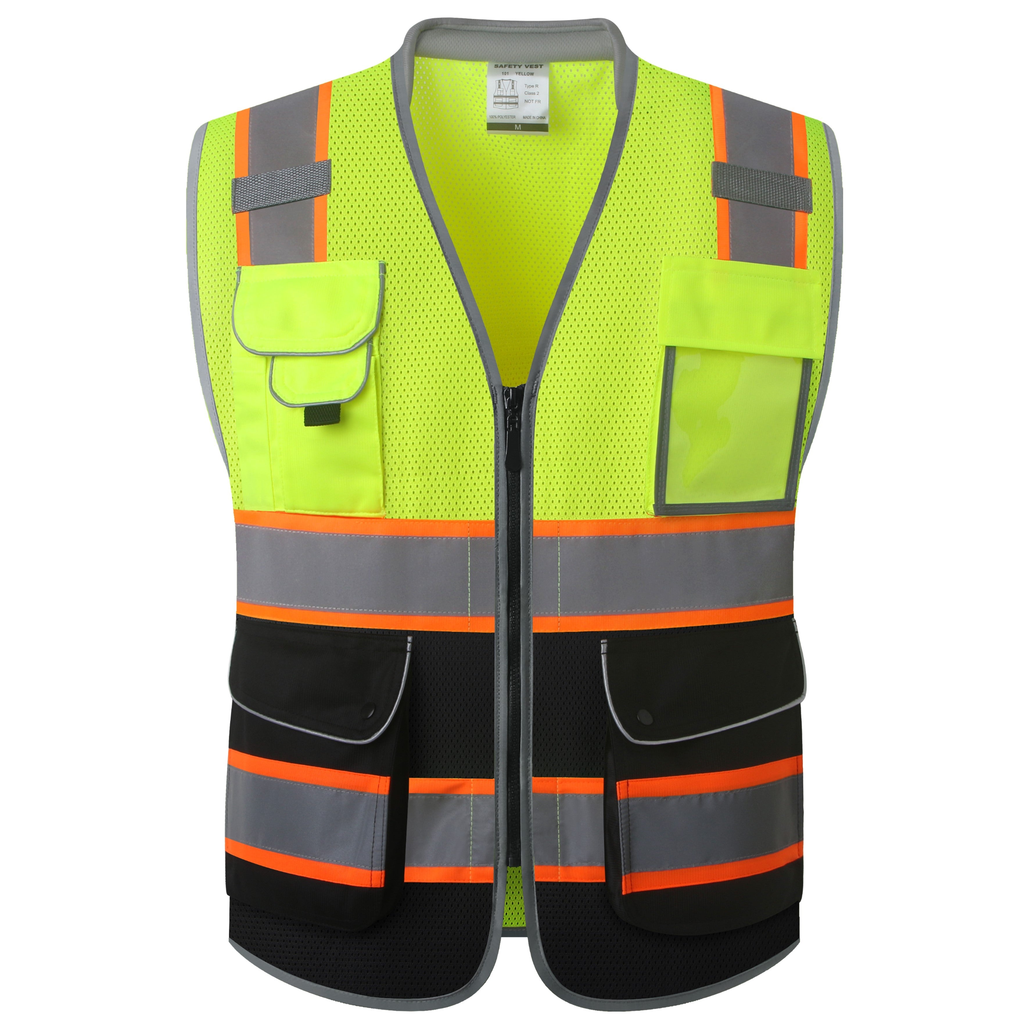 JKSafety 9 Pockets Mesh Two-Tone Hi-Vis Reflective Safety Vest, Cushion Collar (JK101)