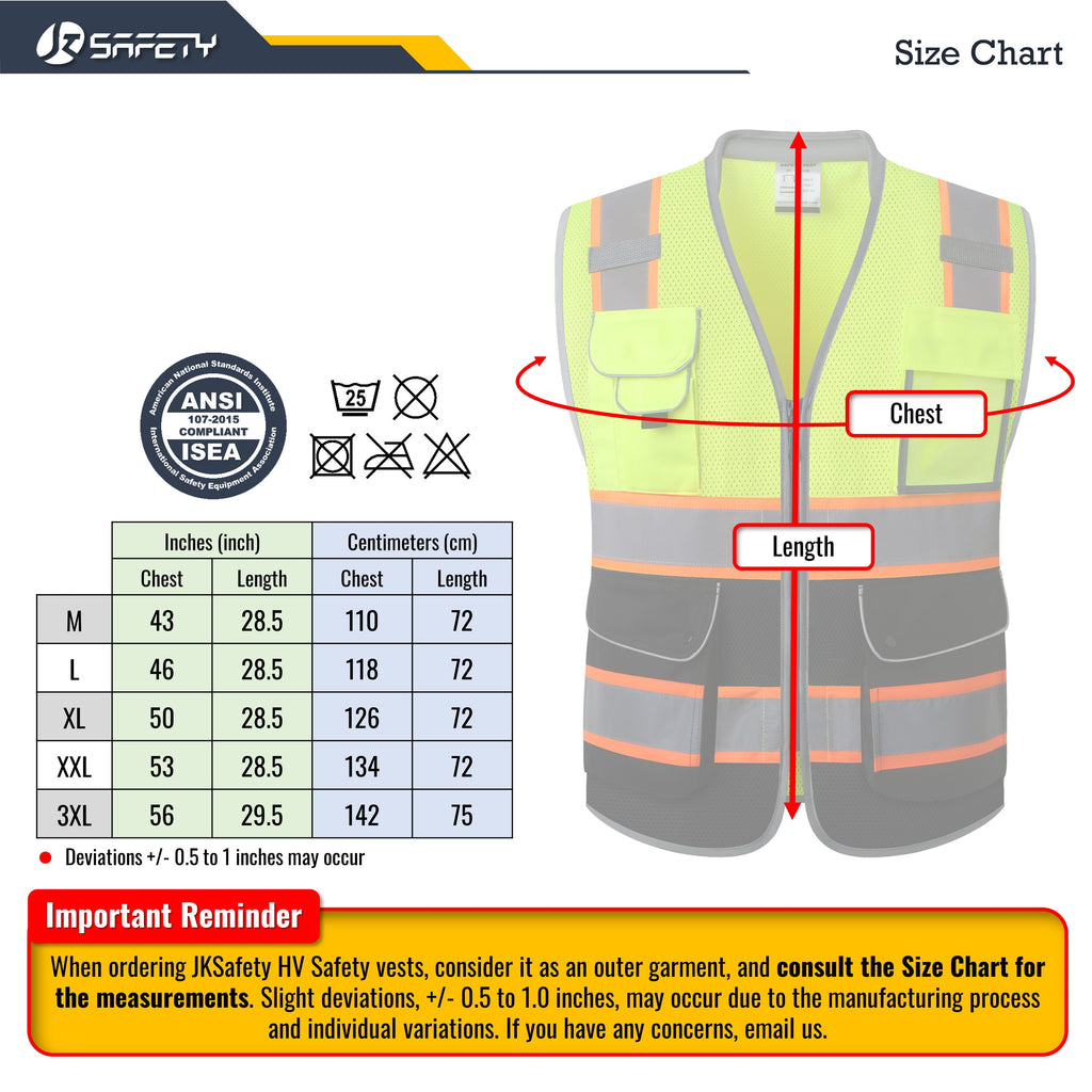 JKSafety 9 Pockets Mesh Two-Tone Hi-Vis Reflective Safety Vest, Cushion Collar (JK101)