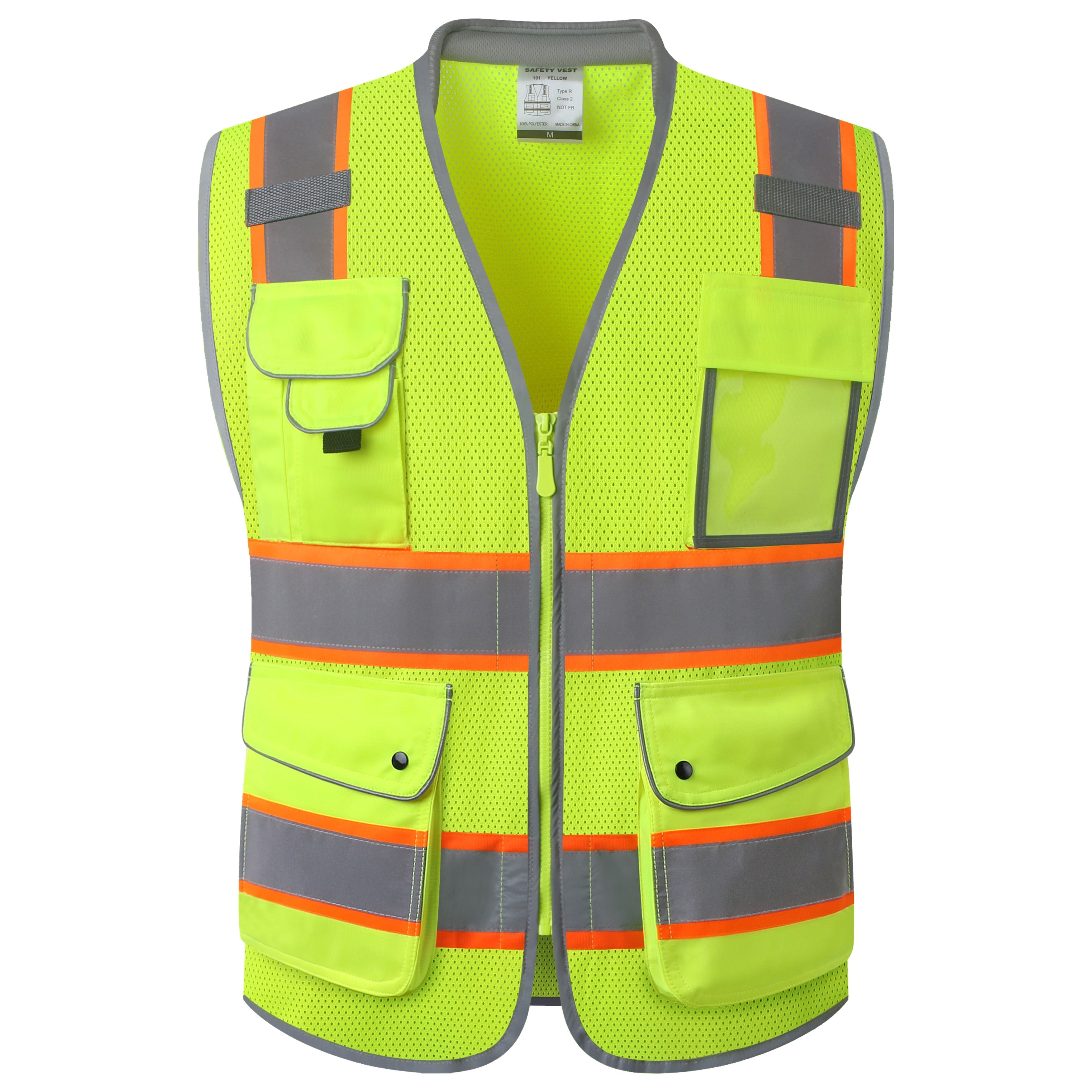 JKSafety 9 Pockets Mesh Two-Tone Hi-Vis Reflective Safety Vest, Cushion Collar (JK101)
