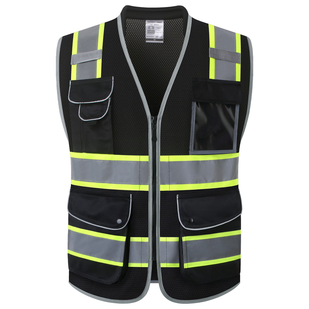 JKSafety 9 Pockets Mesh Two-Tone Hi-Vis Reflective Safety Vest, Cushion Collar (JK101)