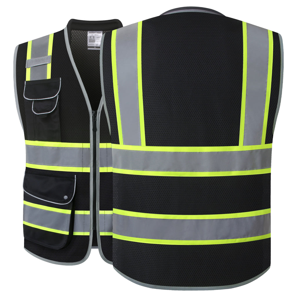 JKSafety 9 Pockets Mesh Two-Tone Hi-Vis Reflective Safety Vest, Cushion Collar (JK101)