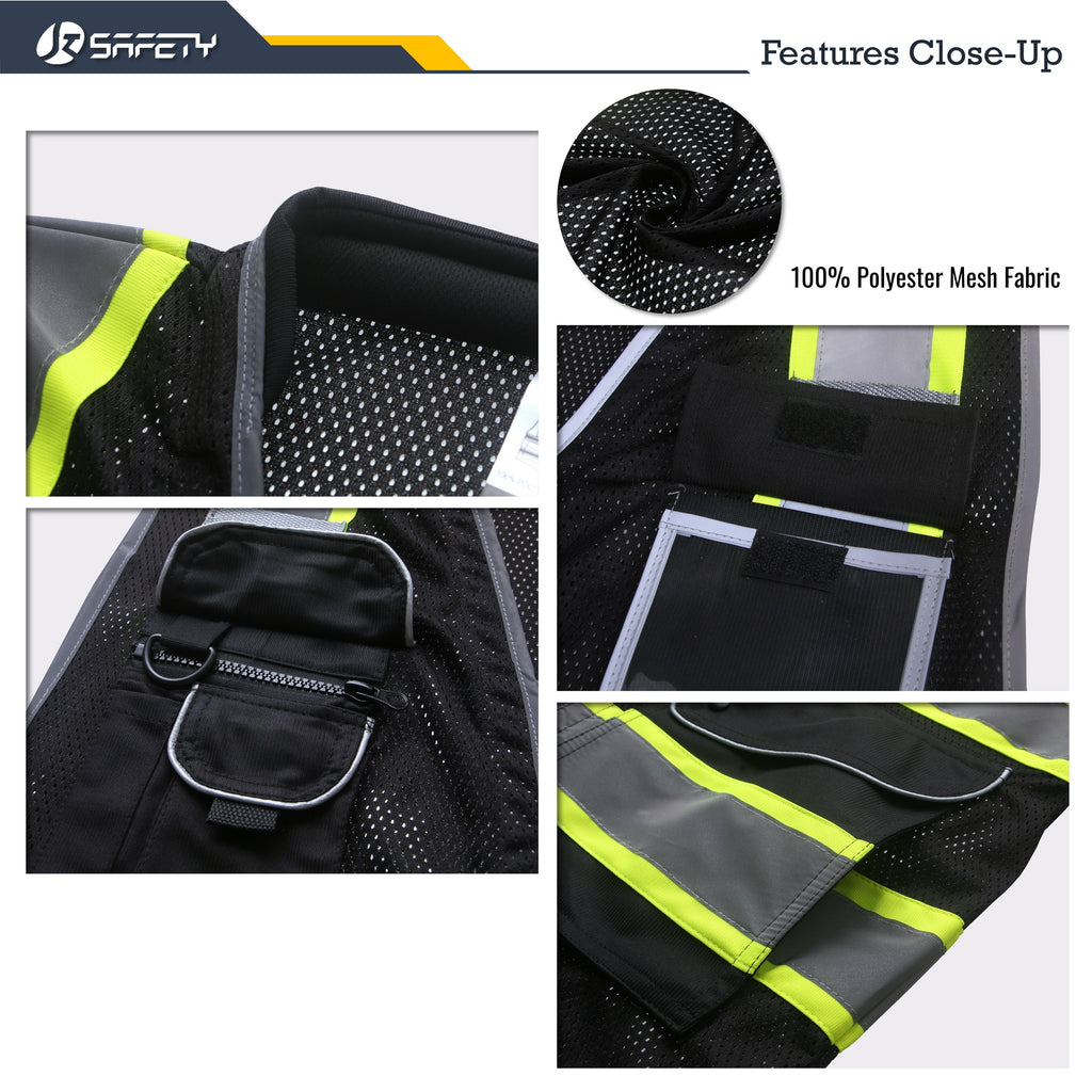 JKSafety 9 Pockets Mesh Two-Tone Hi-Vis Reflective Safety Vest, Cushion Collar (JK101)