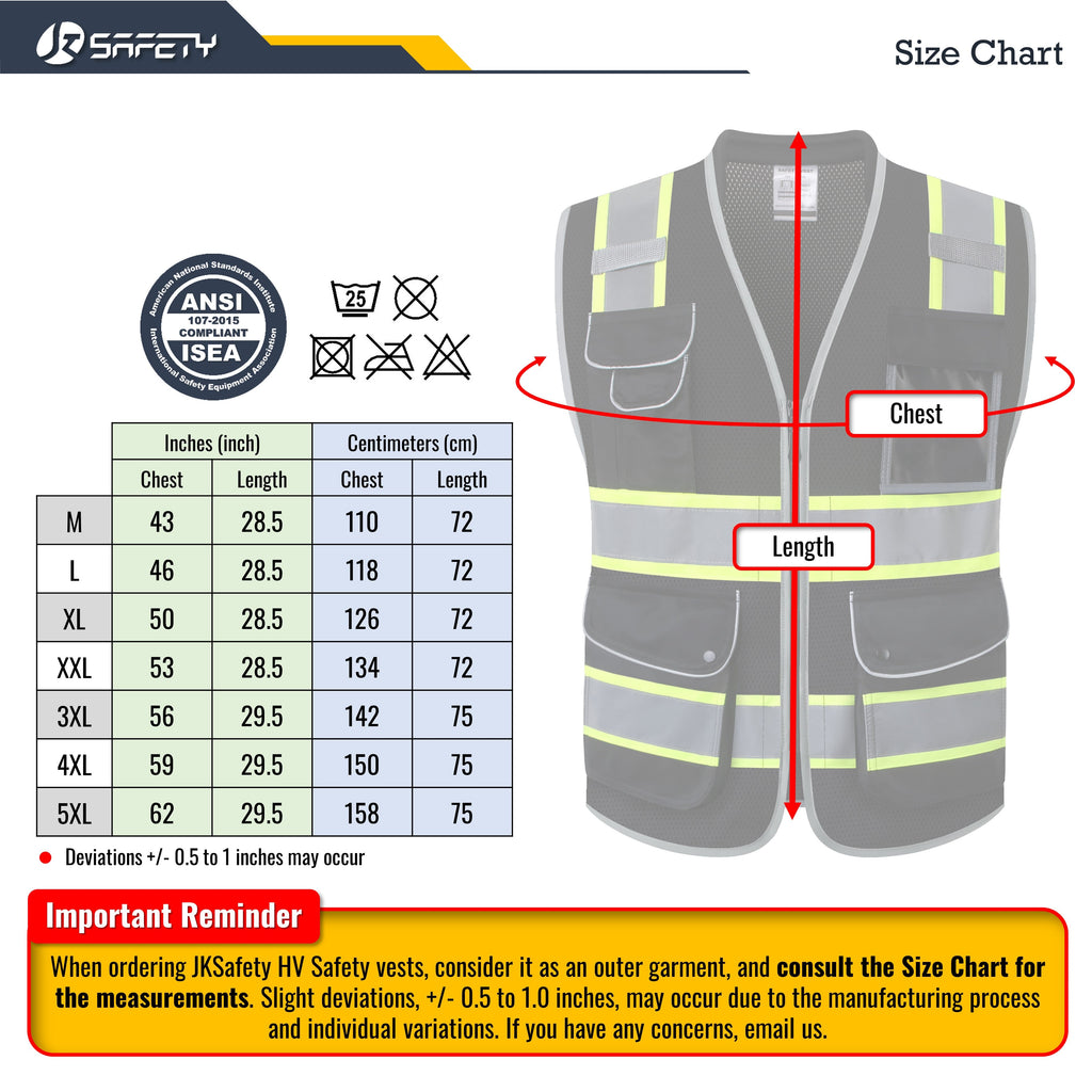 JKSafety 9 Pockets Mesh Two-Tone Hi-Vis Reflective Safety Vest, Cushion Collar (JK101)