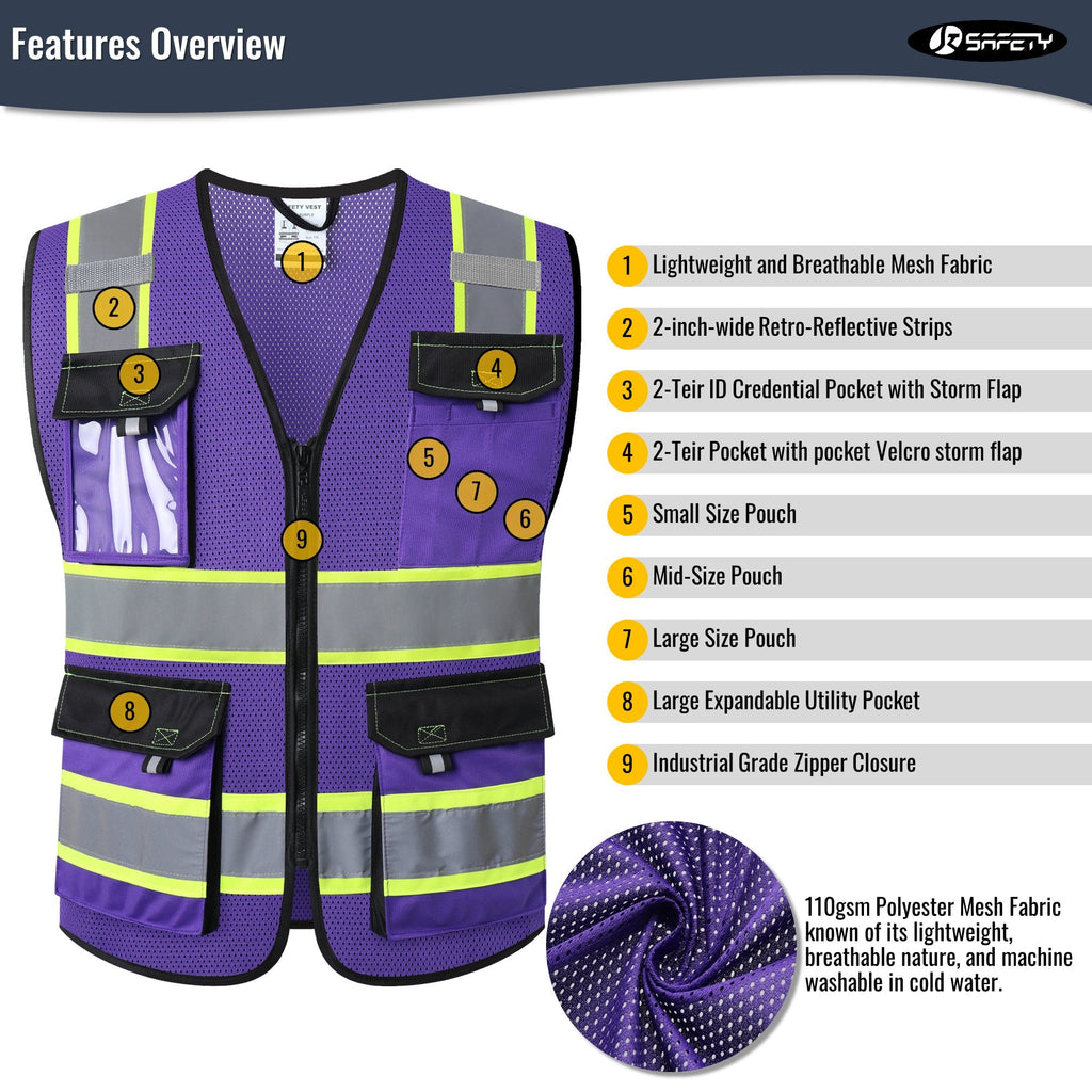 JKSafety 8 Pockets Two-Tone Mesh Hi-Vis Reflective Safety Vests (JK220)