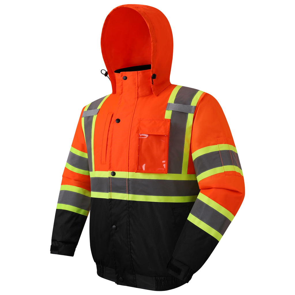 JKSafety 10 Pockets Winter Hi-Vis Reflective Safety Bomber Jacket, Standing Fleece Collar (JK116)