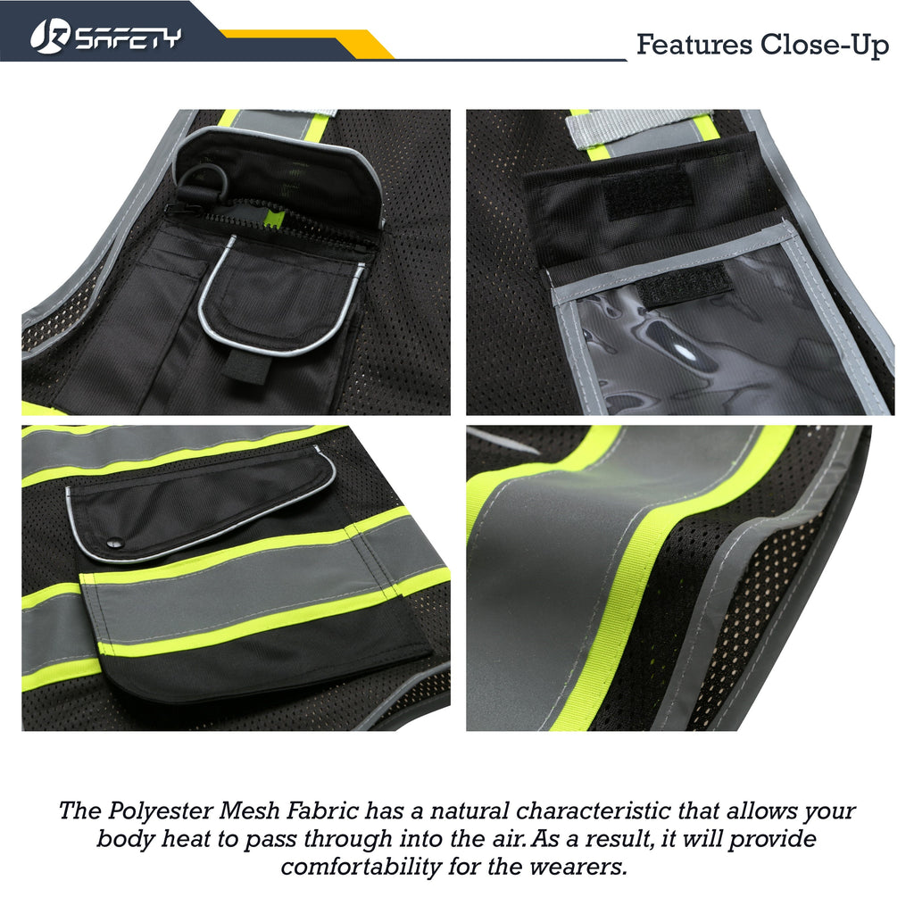 JKSafety 9 Pockets Mesh Two-Tone Hi-Vis Reflective Safety Vest (JK100)